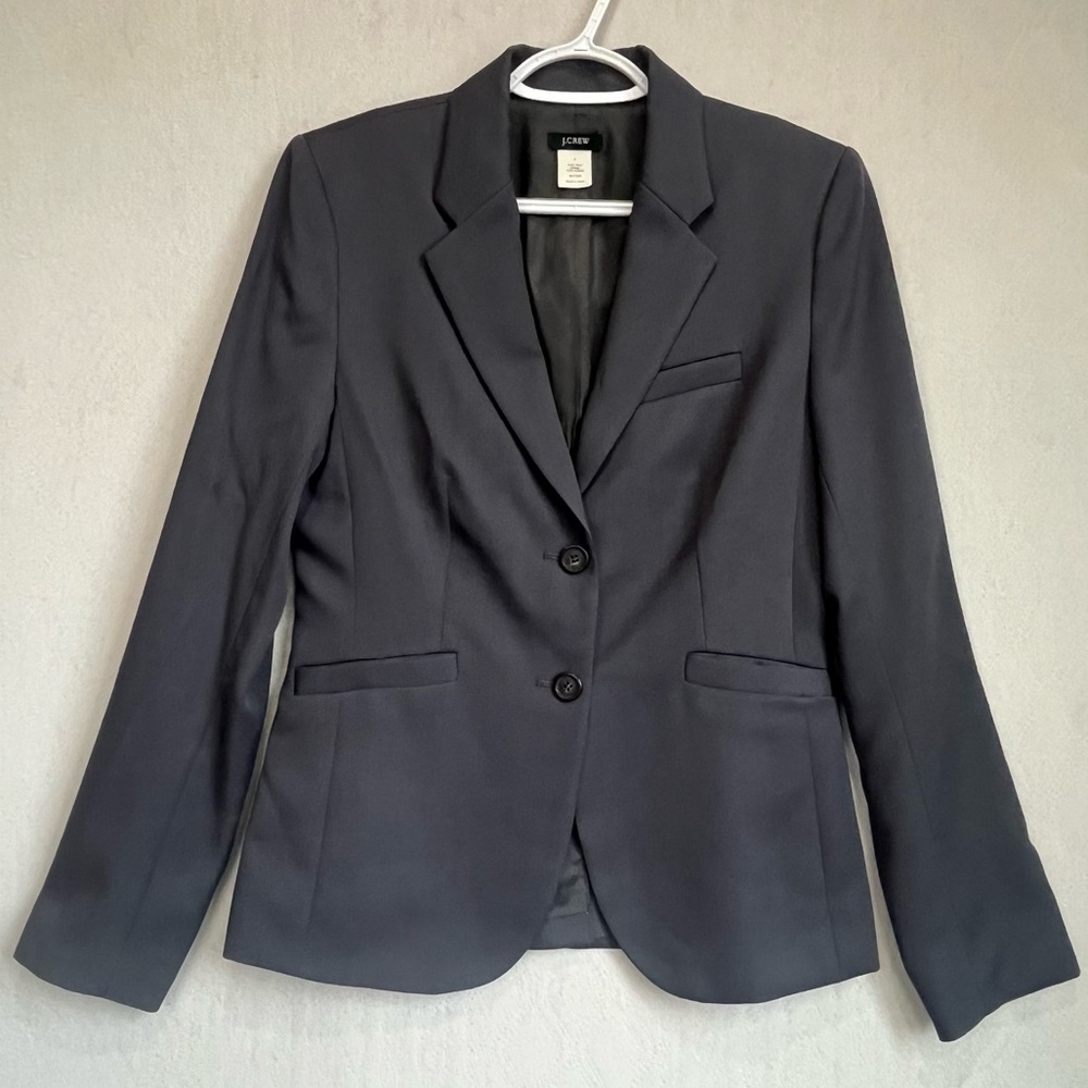 Vintage J. Crew Women's Gray 100% Wool Blazer Sz 4 One Button Front Pockets